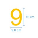 10 Klebezahlen selbstklebend wetterfest: „9“ ( 15 cm hoch, in gelb)