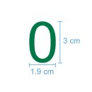 10 Klebezahlen selbstklebend wetterfest: „0“ ( 3 cm hoch, in grün)