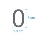 10 Klebezahlen selbstklebend wetterfest: „0“ ( 3 cm hoch, in silber)